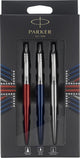 Coffret cadeau Parker Jotter London Trio Discovery avec stylos et crayons : stylo à bille (bleu royal), stylo gel (Kensington rouge) et porte-mine (acier inoxydable)
