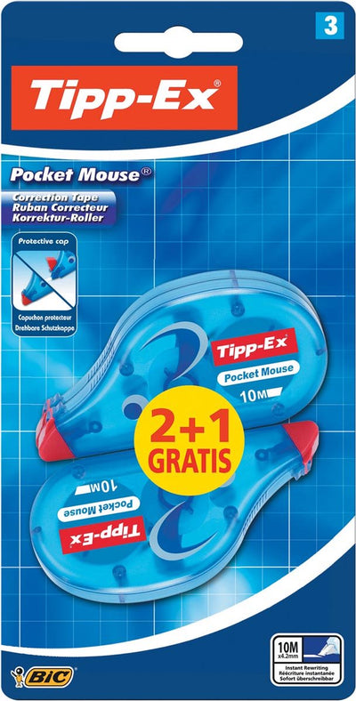 Rouleaux correcteurs Tipp-ex Pocket Mouse - 10 m x 4,2 mm - pack de 2+1 pièces