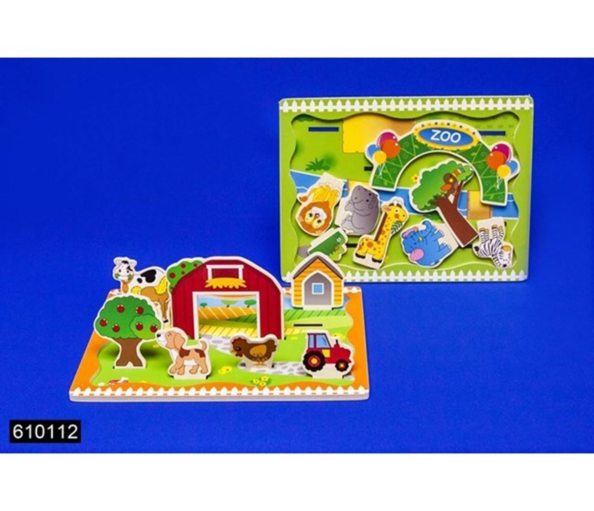 Plateau de jeu en bois ferme zoo 3D 30x22