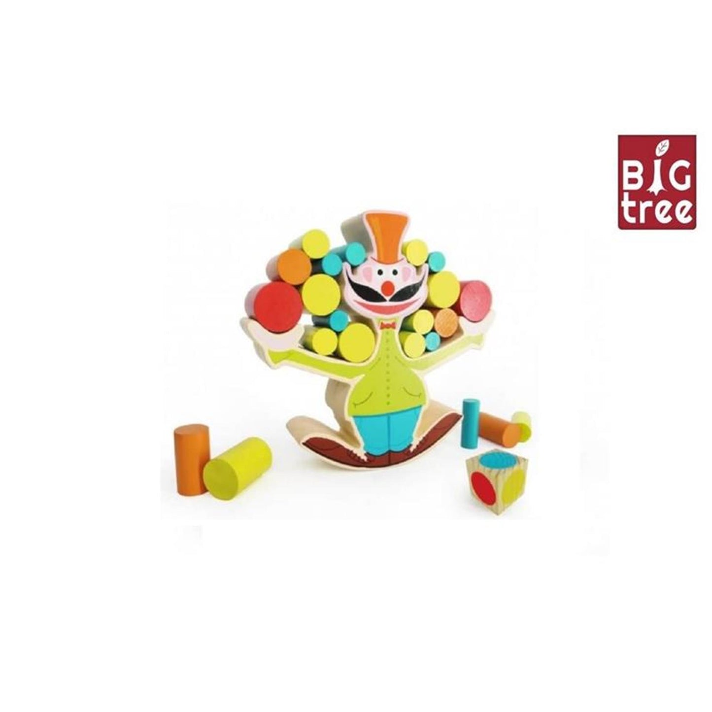 Grand arbre jeu d'équilibre clown bois 15 pièces 18cm