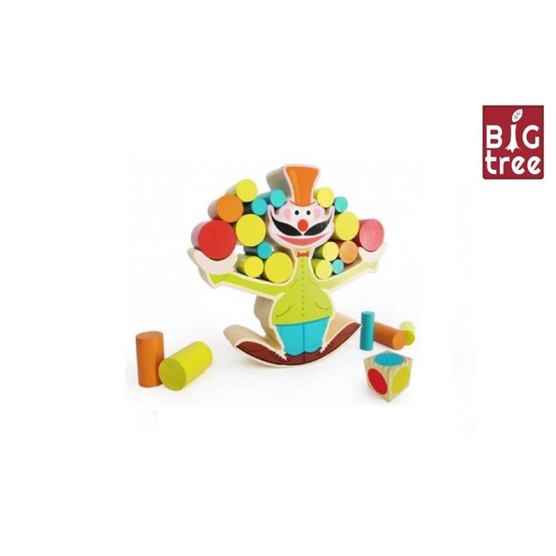 Grand arbre jeu d'équilibre clown bois 15 pièces 18cm