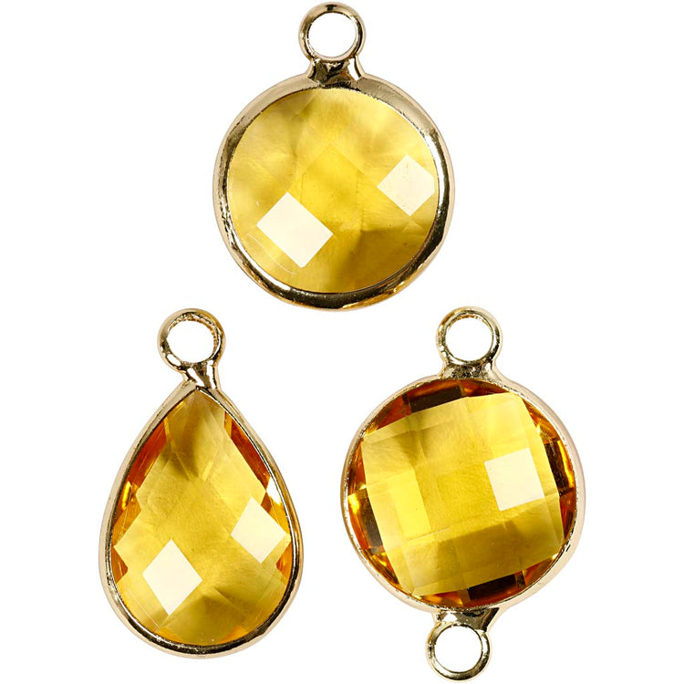 Pendentif bijoux Creativ company, h: 15-20 mm, diamètre de trou 2 mm, jaune, 1 boîte