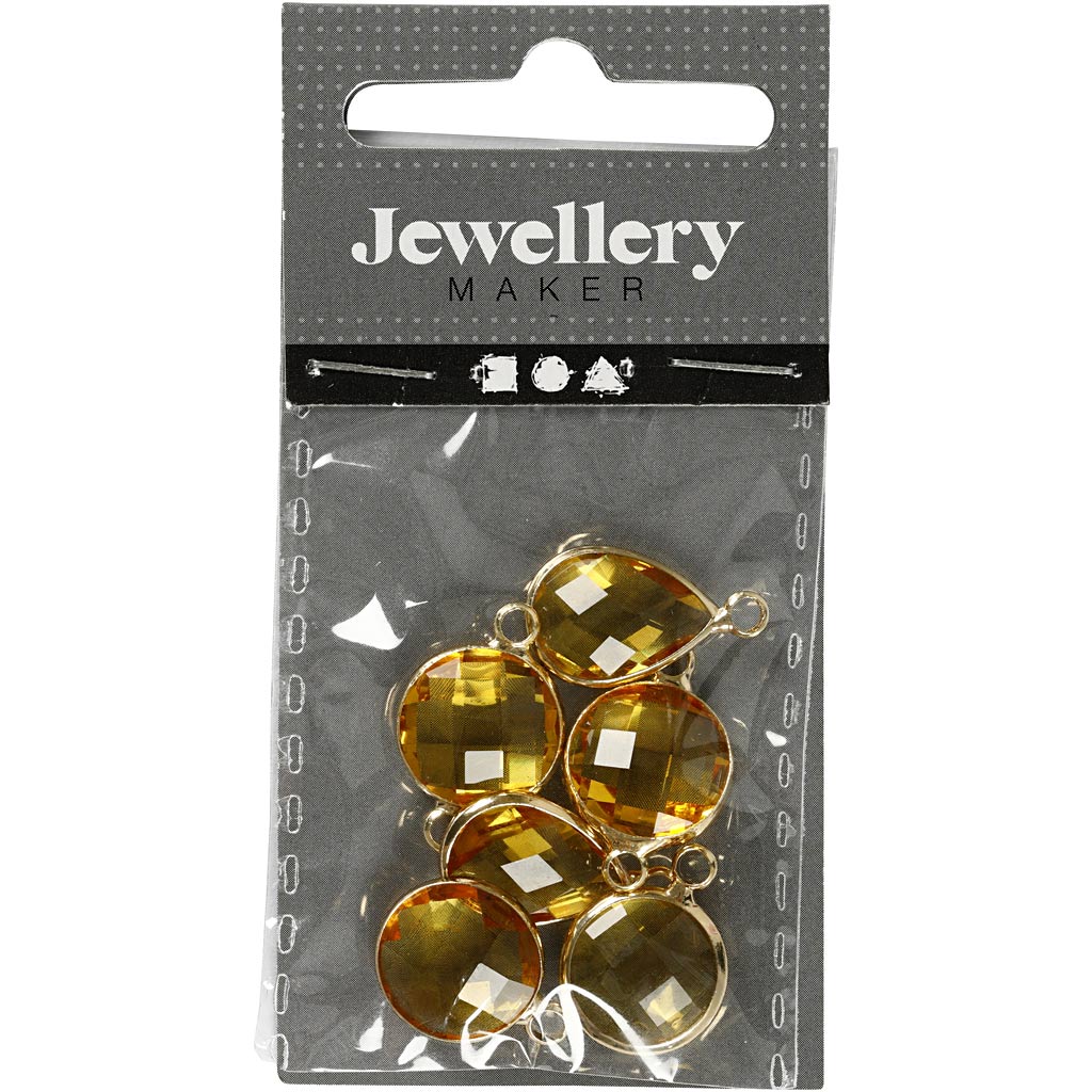 Pendentif bijoux Creativ company, h: 15-20 mm, diamètre de trou 2 mm, jaune, 1 boîte