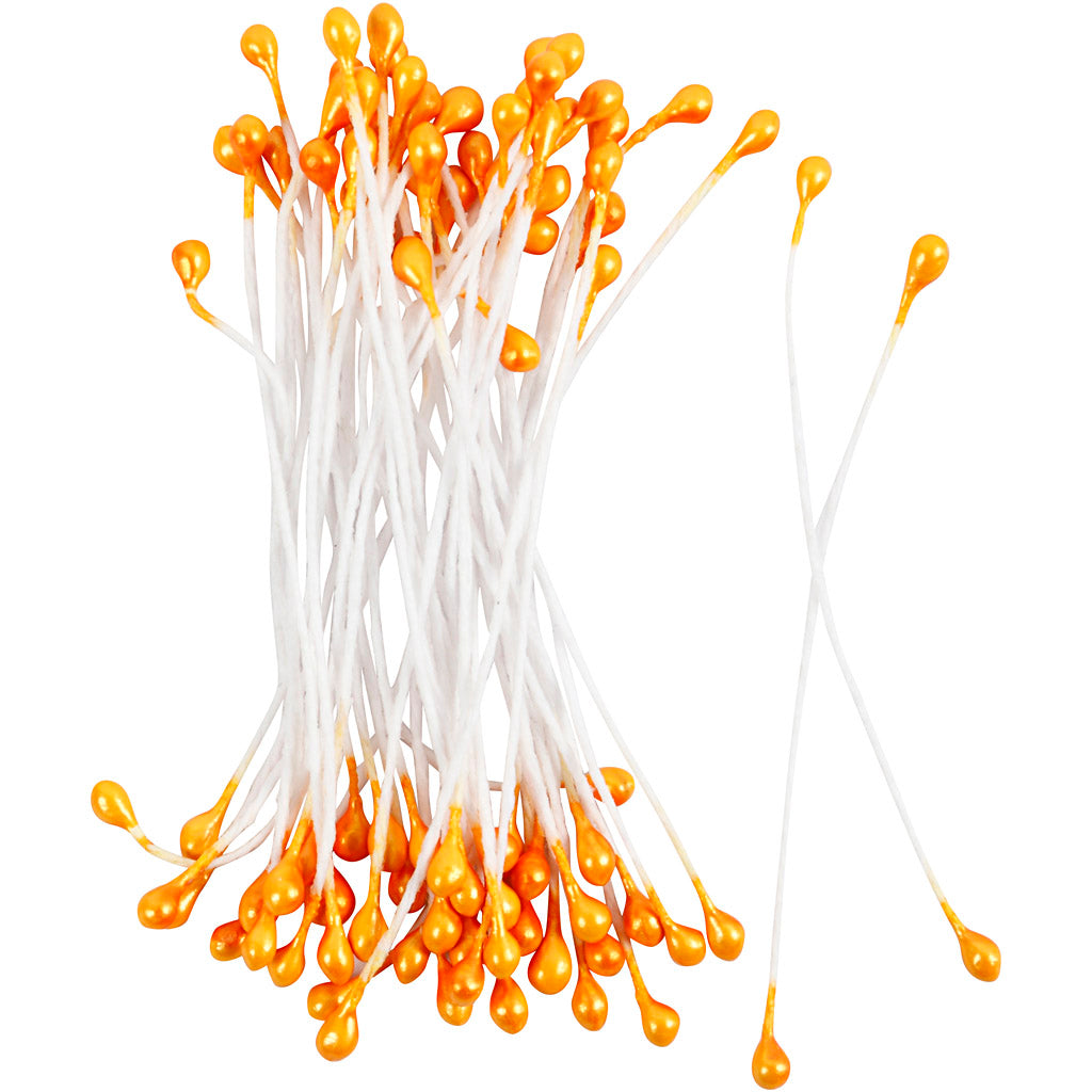Étamines de fleurs Creativ company, l : 6,4 cm, d 2 mm, orange métallisé, 100 pièces 1 boîte