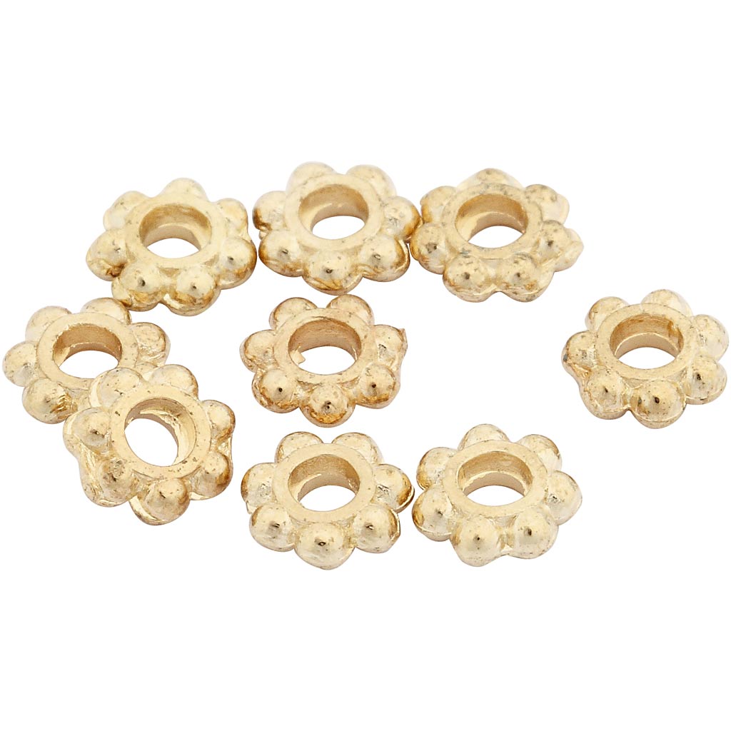 Perles intercalaires Creativ company, d 6 mm, diamètre du trou 2 mm, plaqué or, 100 pièces 1 boîte