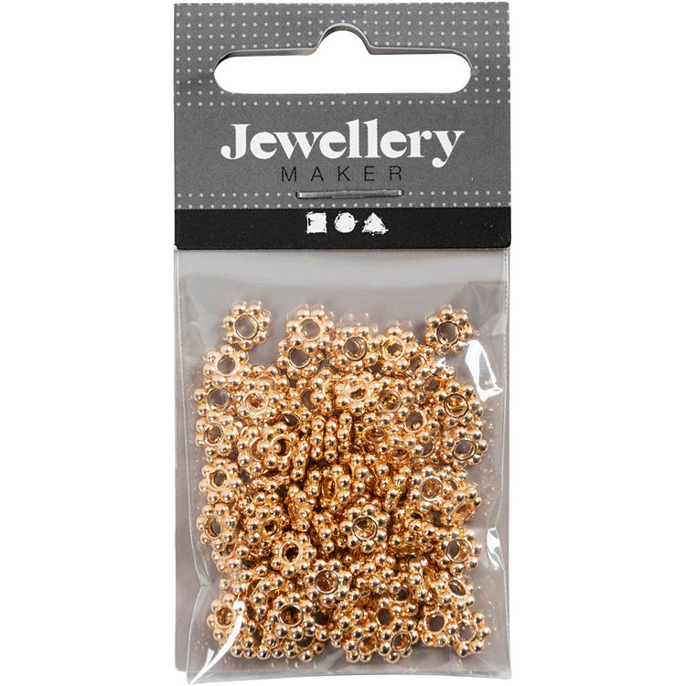 Perles intercalaires Creativ company, d 6 mm, diamètre du trou 2 mm, plaqué or, 100 pièces 1 boîte
