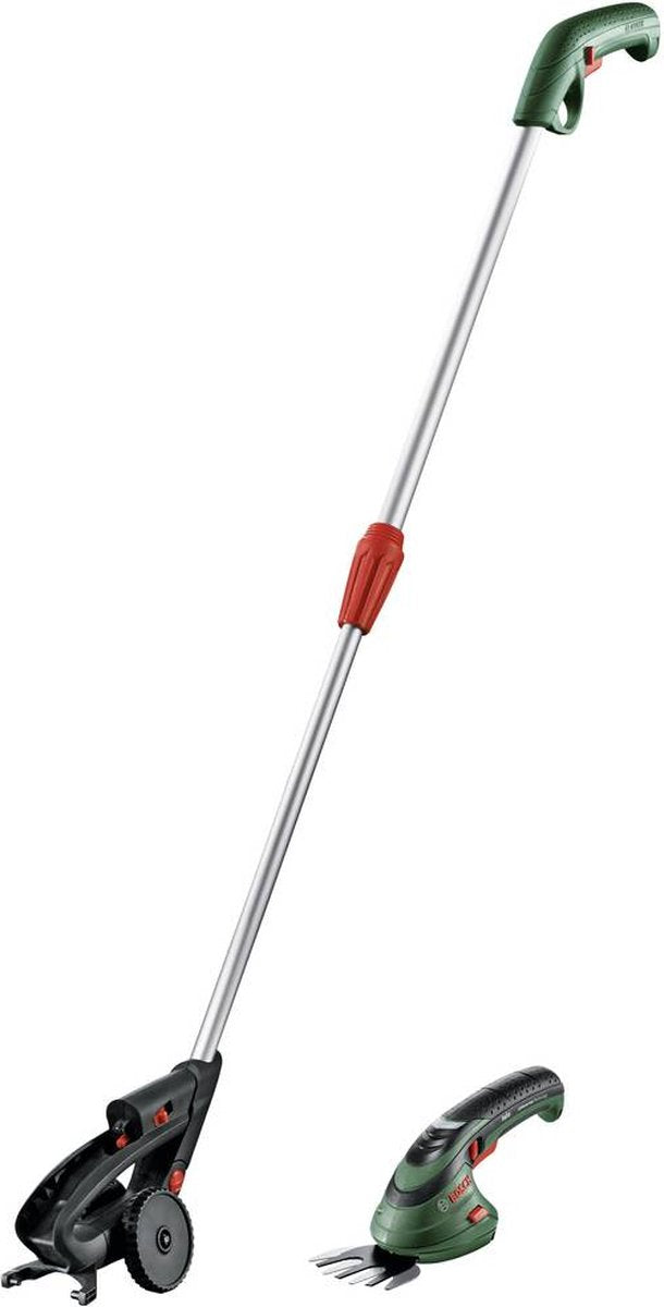 Cisaille à gazon à batterie Bosch isio - incl. poignée télescopique, batterie 3,6 V (1,5 Ah) et chargeur 3,5 heures