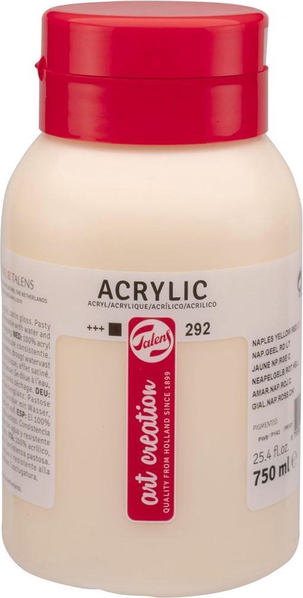 Talens art création peinture acrylique pot 750 ml jaune de naples rouge clair 292