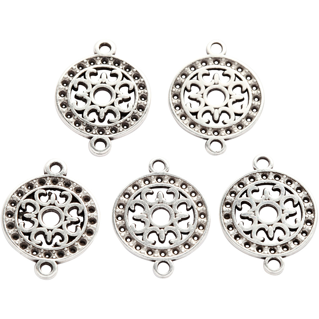 Pendentif bijoux Creativ company, d 14 mm, diamètre du trou 1,2 mm, plaqué argent, 5 pièces 1 boîte