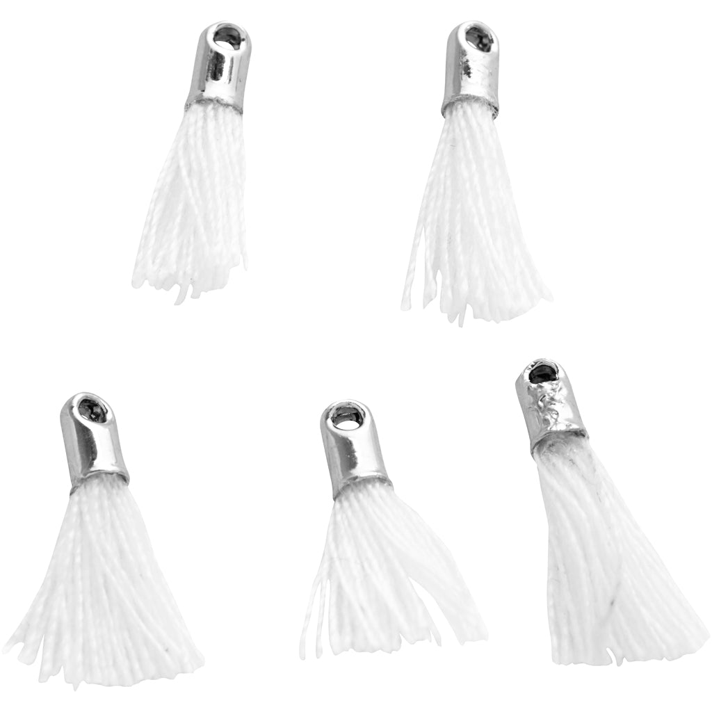 Pompon Creativ company, L: 10 mm, diamètre du trou 1 mm, blanc, 5 pièces 1 boîte