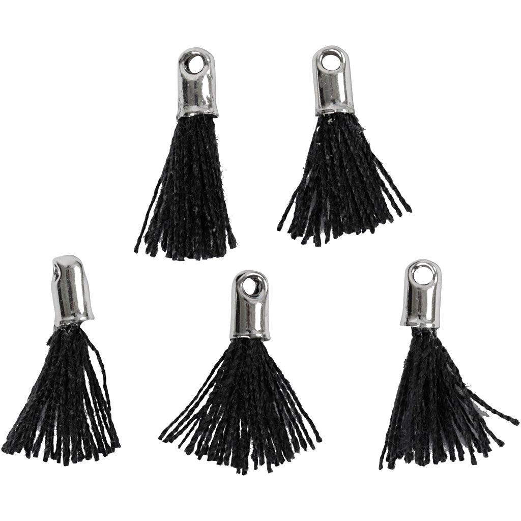 Pompon Creativ company, l: 10 mm, diamètre du trou 1 mm, noir, 5 pièces 1 boîte