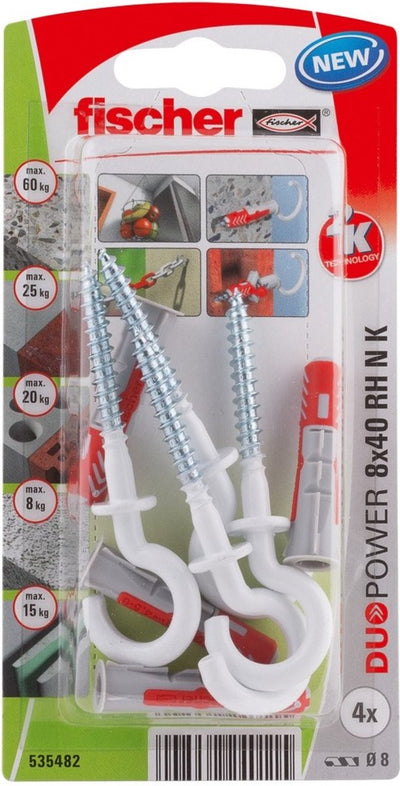 Série Fischer duopower - fiche universelle - 8x40 mm - connexion à talon en nylon - blanc