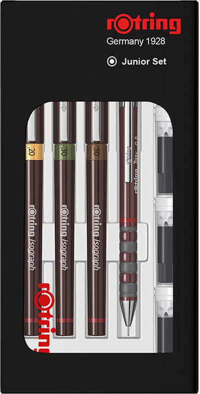 Set de stylos Rotring isogrpah junior - 3 feutres fins et porte-mine tikky - incl. 4 cartouches d'encre