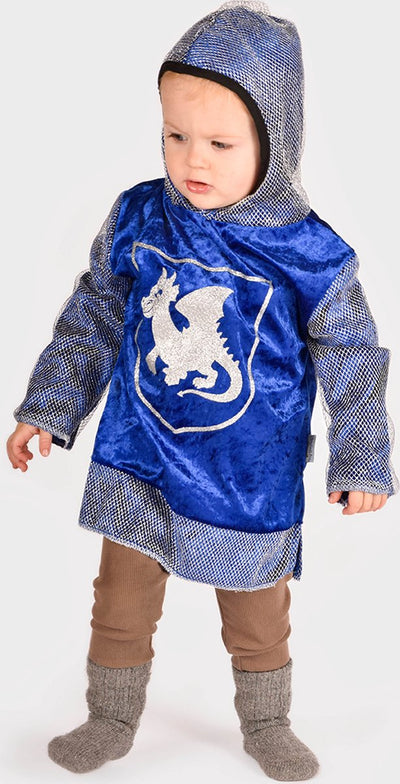Den Goda fen costume chevalier - chemise en velours avec capuche - 110-116cm - 4-6 ans - bleu
