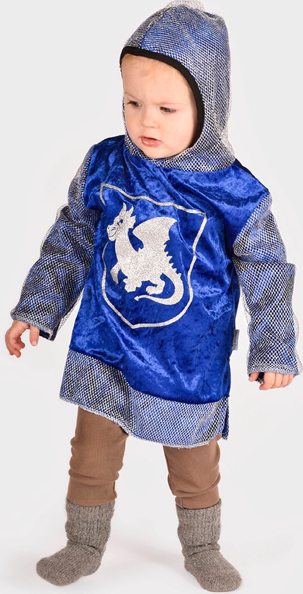 Den Goda fen costume chevalier - chemise en velours avec capuche - 110-116cm - 4-6 ans - bleu