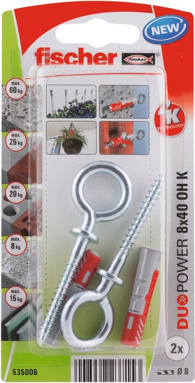 Série Fischer duopower - fiche avec crochet à œil - 8 x 40 mm - composants en nylon