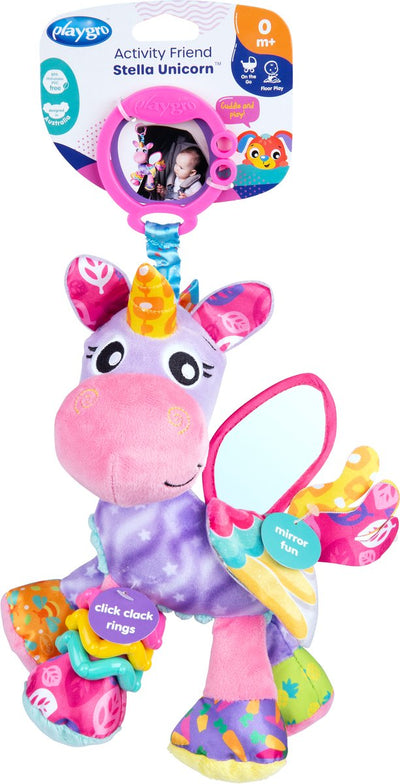 Playgro activité amie Stella Licorne - jouet pour bébé - jouet à suspendre - jouet pour landau - hochet - accessoire pour landau - accessoire pour poussette - jouet éducatif - peluche