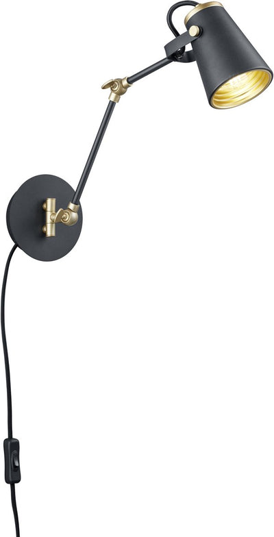 Trio edward - applique - noir mat - excl. 1x e14 3,5 w - interrupteur à cordon - orientable - montage mural
