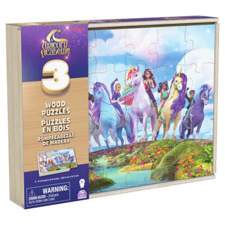 Pack de 3 puzzles en bois Unicorn Academy dans une boîte en bois (3x24 pièces)