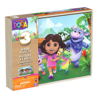 Dora 3pack puzzle en bois dans une boîte en bois (3x24 pièces)