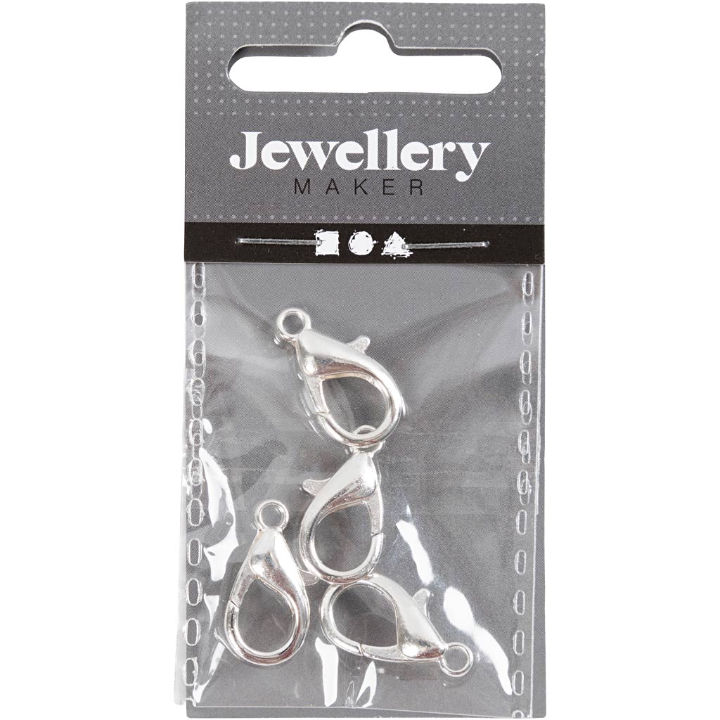 Mousquetons de l'entreprise Creativ, l: 18 mm, plaqué argent, 4 pièces 1 boîte