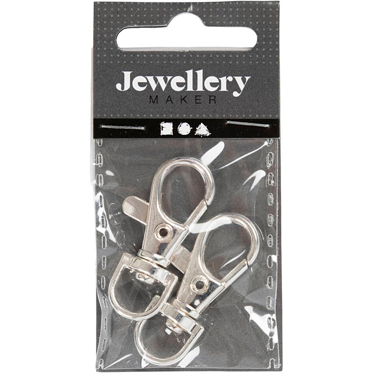 Fermoir mousqueton Creativ company, grand, h : 37 mm, l : 14 mm, d 37 mm, plaqué argent, 2 pièces 1 boîte