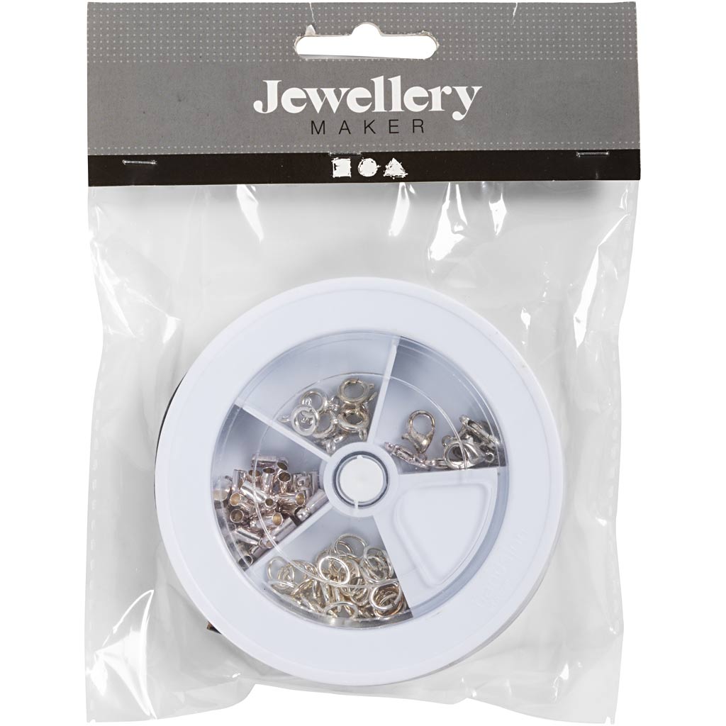 Creativ company coffret de démarrage de bijoux, lacets en cuir, noir, plaqué argent, 1 set