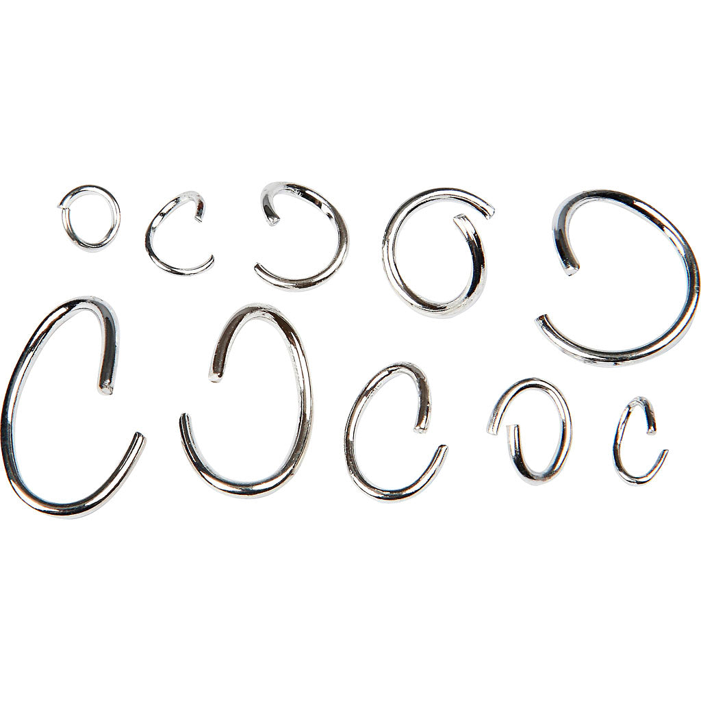 Creativ company assortiment d'anneaux ovales et ronds, plaqué argent, 800 div 1 boîte