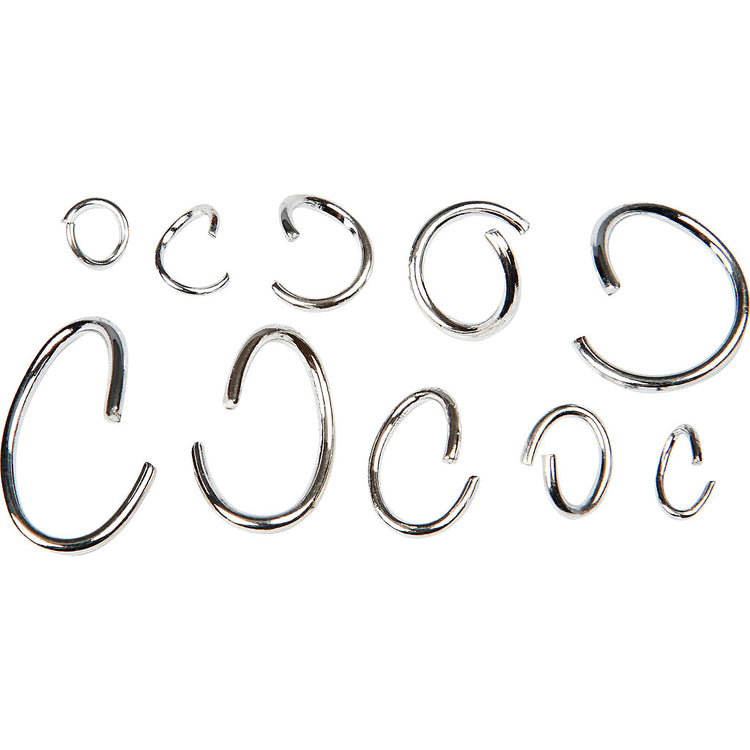 Creativ company assortiment d'anneaux ovales et ronds, plaqué argent, 800 div 1 boîte