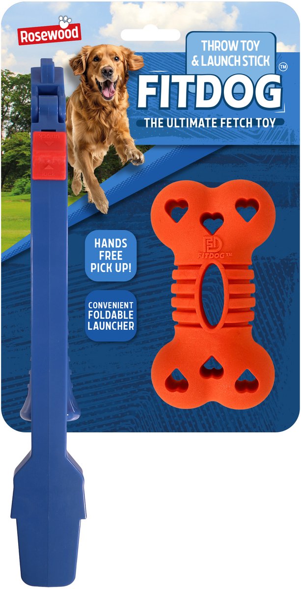 Bâton de lancer fitdog en bois de rose avec os - jouet pour chien flottant et rebondissant - plastique robuste - pour chiens de taille moyenne à grande