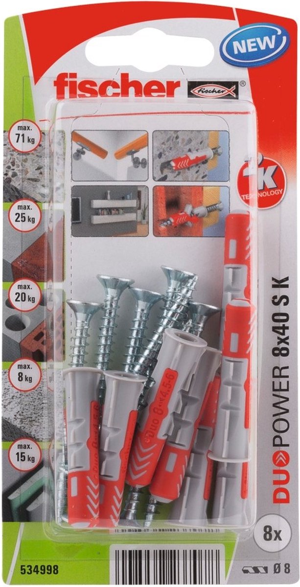 Fischer 534998 duopower 8 x 40 s k nv jeu de fiches 40 mm 8 mm 1 jeu(s)