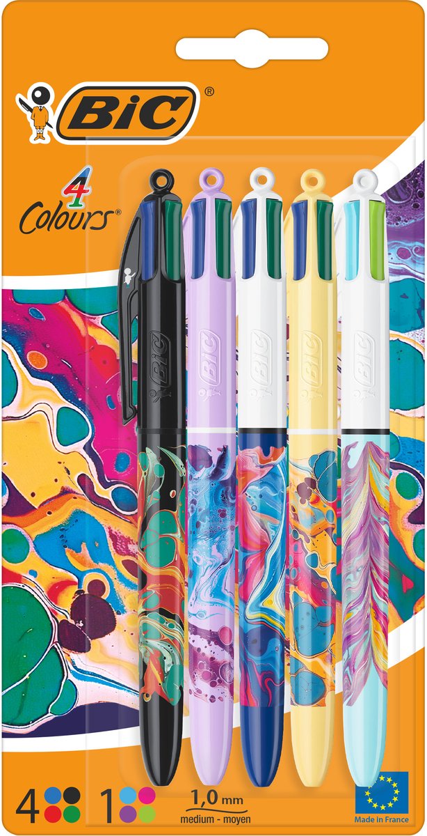 Bic 4 couleurs - stylo à bille - mécanisme à clic - stylos - pointe moyenne (1 mm) - stylos - 5 pièces