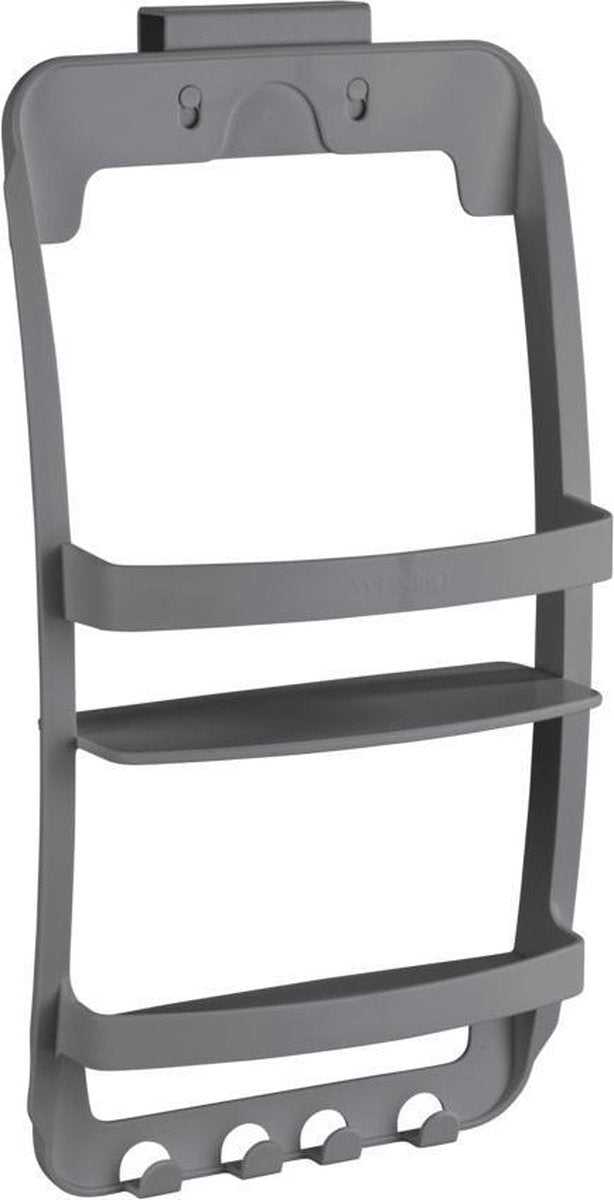 Wenko support de douche universel 2 couches en plastique gris 26x55cm - panier de douche - support de douche - support de douche à suspendre à la paroi de douche soit auto-adhésif, soit vissé au mur