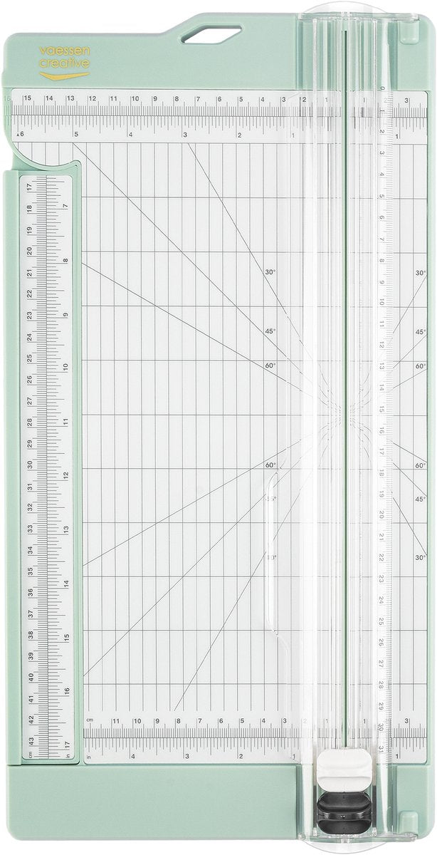 Coupe-papier Vaessen creative - 30,5 x 15 cm - avec règle extensible et fonction de notation - menthe - découpe et pliage du papier