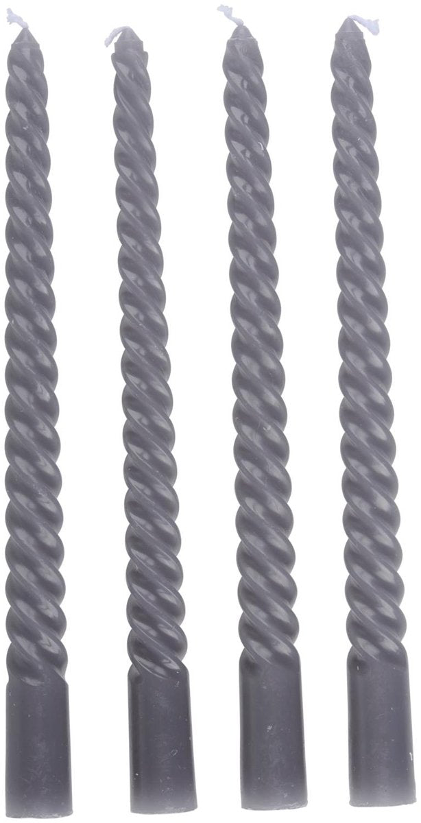 Arti casa lot de 4 bougies torsadées - bougies grises 25 cm avec 5 heures de combustion - bougies torsadées pour chandelier et décoration - ø2 x 25 cm