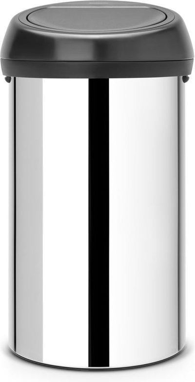 Poubelle Brabantia Touch Bin - 60 litres - couvercle noir mat en acier brillant