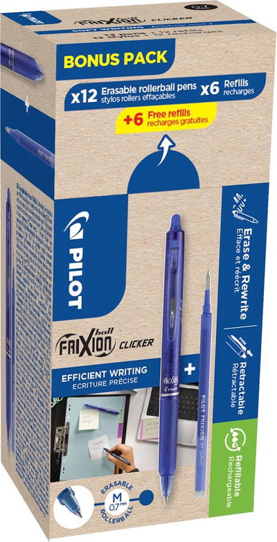 Clicker de boule de frixion pilote | 12 rouleaux et 6+6 recharges 0 | 7mm | bleu
