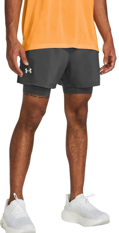 Under Armour ua launch 5'' 2-in-1 shorts-gris pantalon de sport pour hommes - Castlerock - Castlerock - réfléchissant