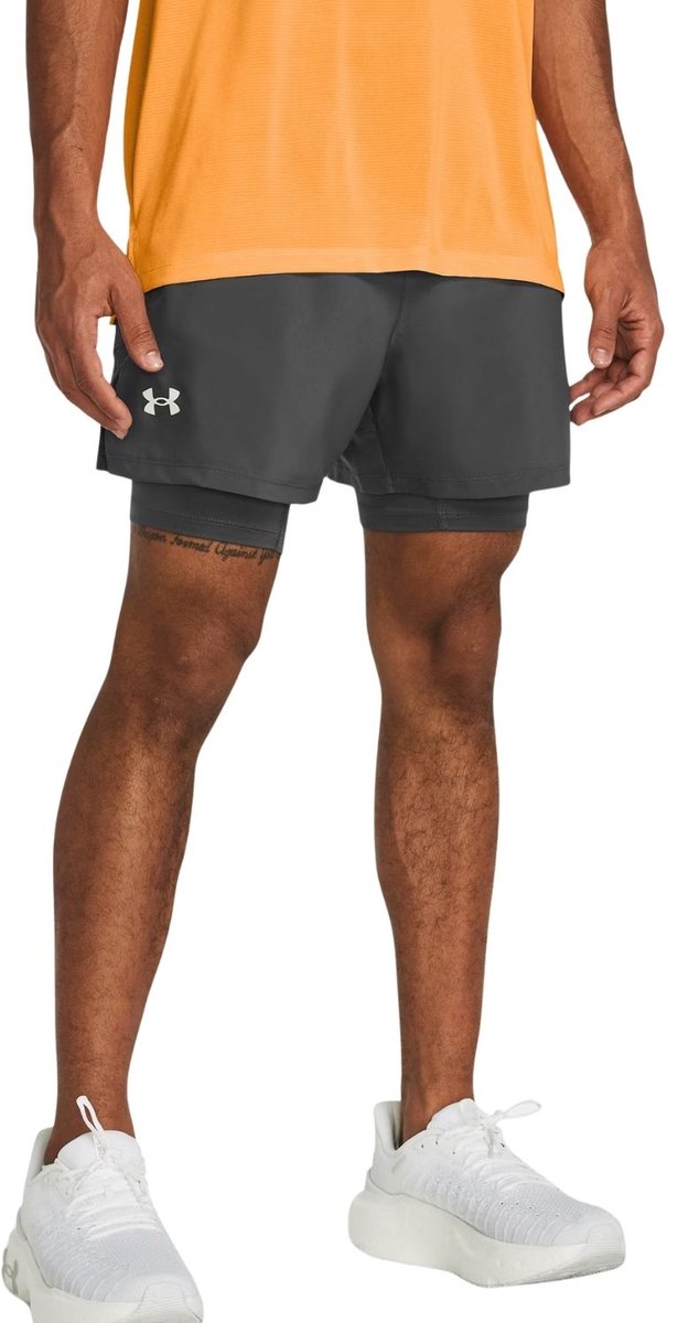 Under Armour ua launch 5'' 2-in-1 shorts-gris pantalon de sport pour hommes - Castlerock - Castlerock - réfléchissant