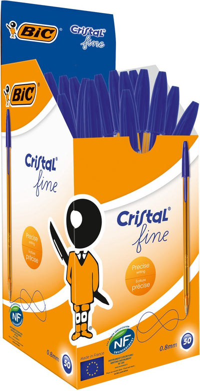 Stylo bille bic cristal fin 0,3-0,5mm bleu capuchon perméable à l'air