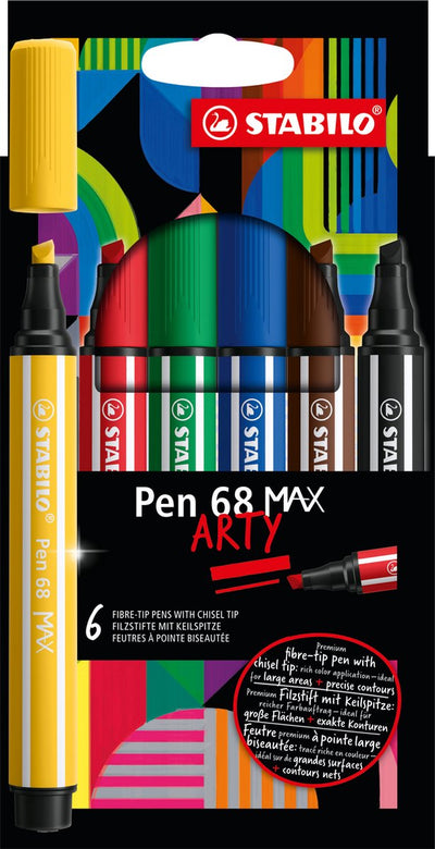 Stilo Pen 68 Max Arty Felt -Tip Pen avec un pic de ciseau épais 6 couleurs