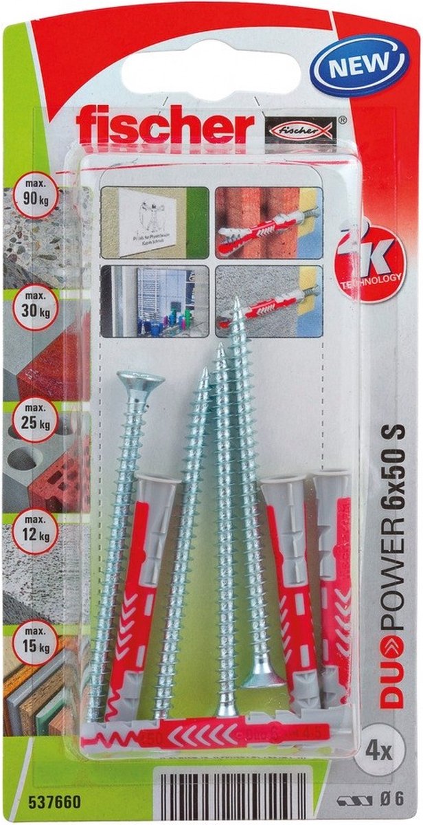 Fischer 537660 duopower 6 x 50 s k nv jeu de fiches 50 mm 6 mm 1 jeu(s)