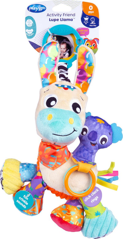 Playgro activité ami lupe lama - jouet suspendu - jouet pour bébé - jouet de landau - hochet - accessoire de landau - accessoire de poussette - jouet éducatif - peluche