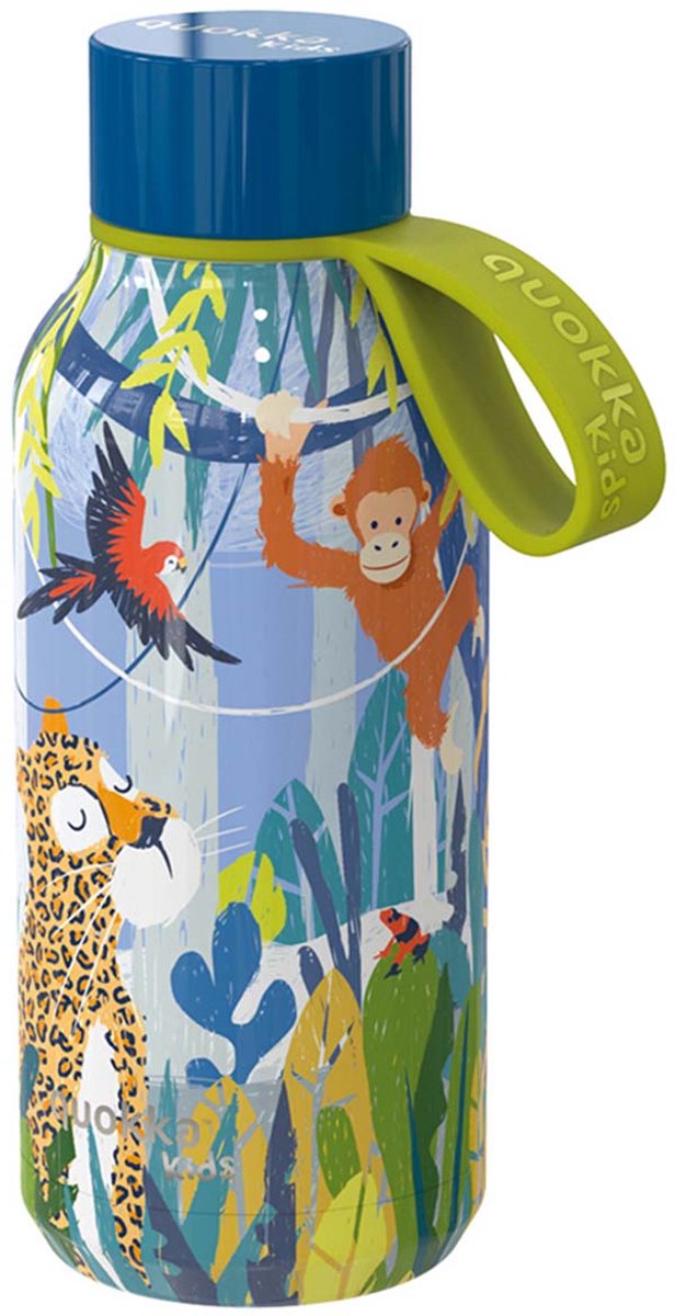 Quokka, bouteille isotherme 330 ml modèle enfant solide avec sangle et motif jungle, multicolore