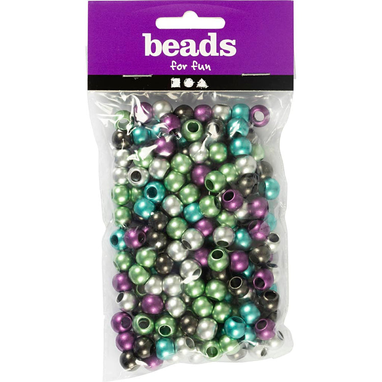 Perles poney Creativ Company, d 10 mm, diamètre du trou 4 mm, env. 145 pièces, couleurs métallisées, 60 gr, 125 ml 1 boîte