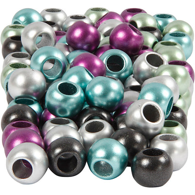 Perles poney Creativ Company, d 10 mm, diamètre du trou 4 mm, env. 145 pièces, couleurs métallisées, 60 gr, 125 ml 1 boîte