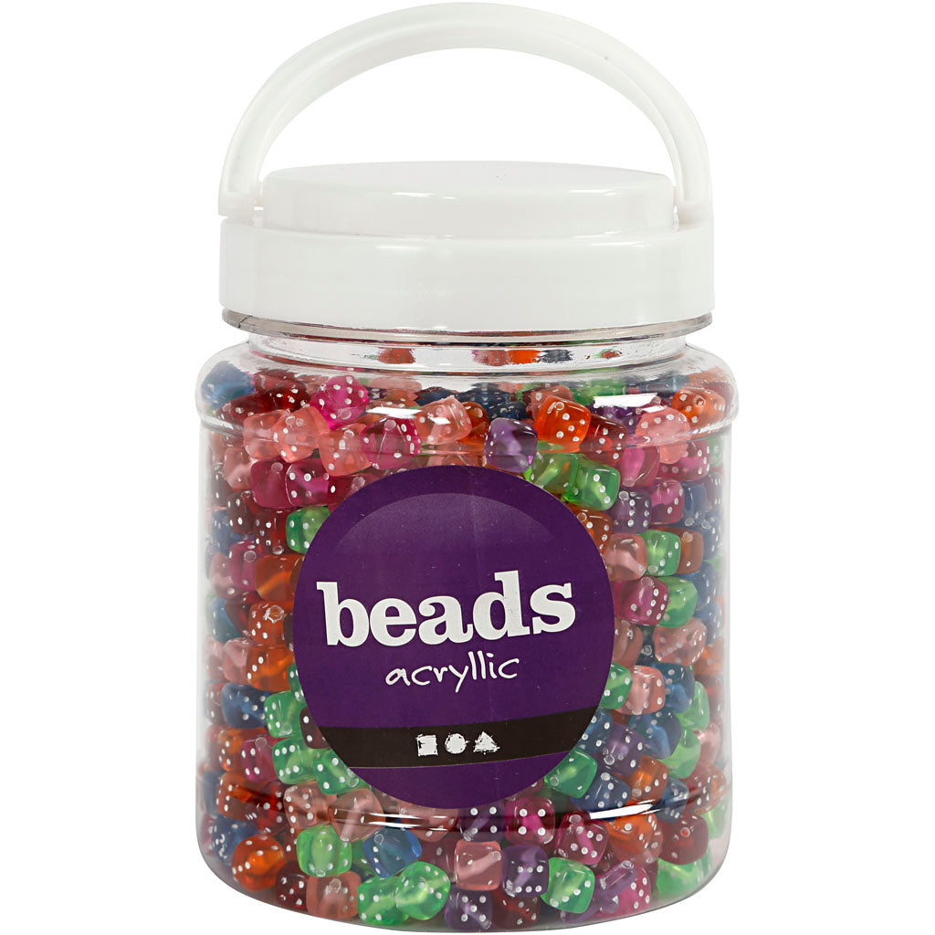 Perles de dés Creativ Company, taille 7x7 mm, diamètre du trou 1,5 mm, env. 1070 pièces, différentes couleurs, 510 g, 700 ml 1 boîte
