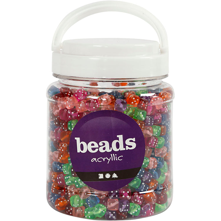 Perles de dés Creativ Company, taille 7x7 mm, diamètre du trou 1,5 mm, env. 1070 pièces, différentes couleurs, 510 g, 700 ml 1 boîte