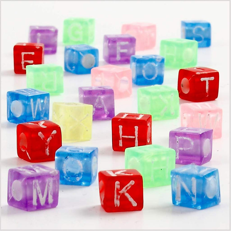 Perles lettres Creativ Company, taille 7x7x7 mm, diamètre du trou 3 mm, env. 1950 pièces, différentes couleurs, 450 g, 700 ml 1 boîte