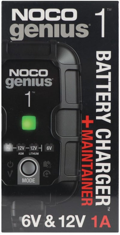 Chargeur de batterie Noco Genius1eu - 1 ampère - 6 12 volts - entièrement automatique - charge et entretient - chargeur d'entretien